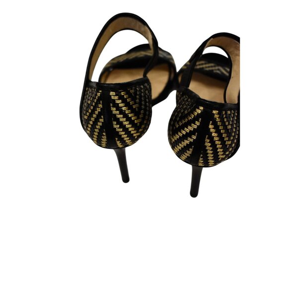 Women's Jimmy Choo Leather Black and Gold Ankle Strap Stiletto Size 37/7 - Picture 5 of 10
